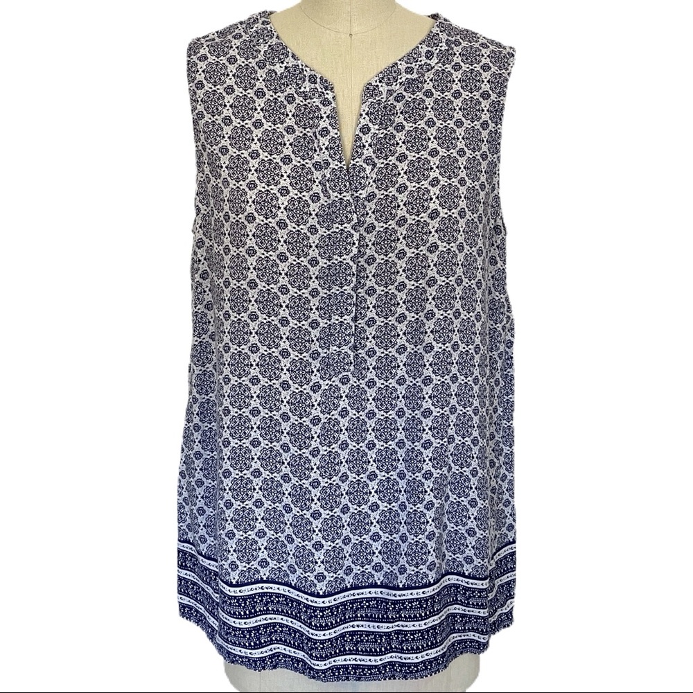 Cathy Navy Boho Print Sleeveless Tank Blouse SZ L